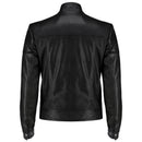 Mens Snap Button Collar Black Leather Jacket