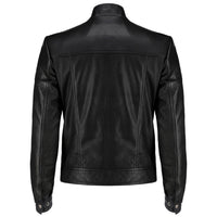 Mens Snap Button Collar Black Leather Jacket