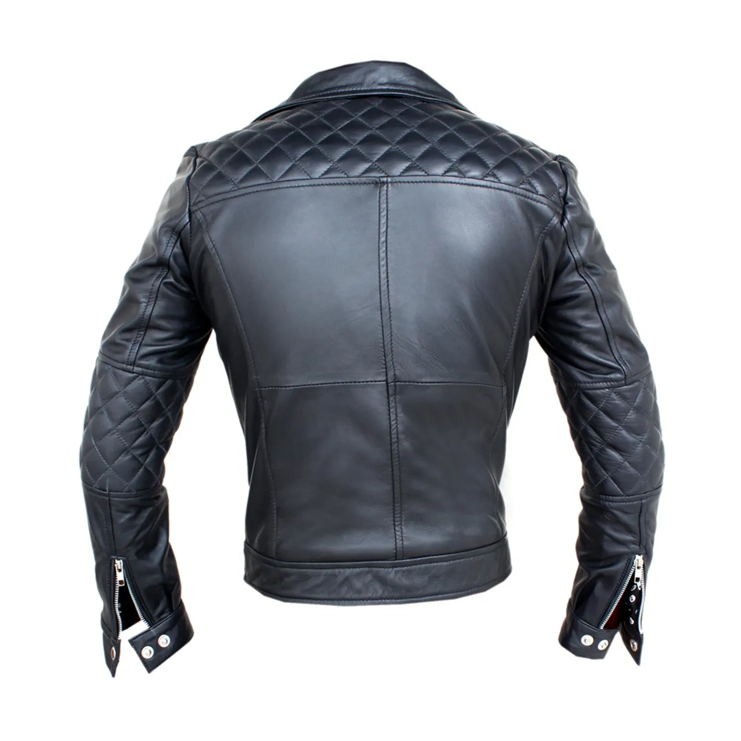 Women's Zip-Up Real Black Leather Quilted Diamond Motorcycle Jacket