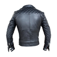 Women's Zip-Up Real Black Leather Quilted Diamond Motorcycle Jacket
