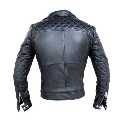 Women's Zip-Up Real Black Leather Quilted Diamond Motorcycle Jacket