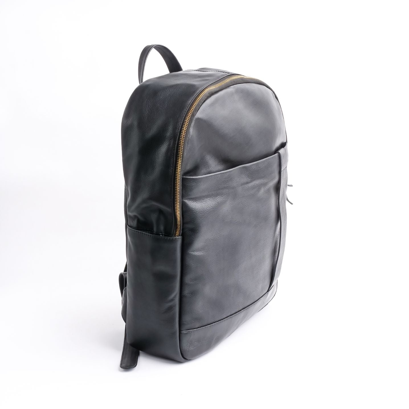On The Go Black Leather Backpack