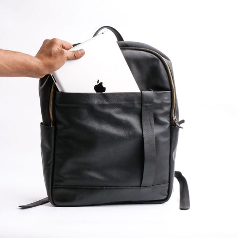 On The Go Black Leather Backpack