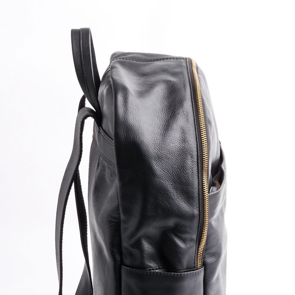 On The Go Black Leather Backpack