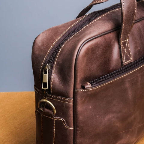 Oxford Pure Dark Brown Leather Vintage Business Laptop Bag