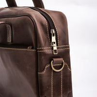 Oxford Pure Dark Brown Leather Vintage Business Laptop Bag