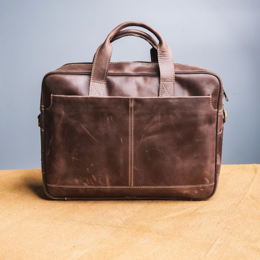 Oxford Pure Dark Brown Leather Vintage Business Laptop Bag