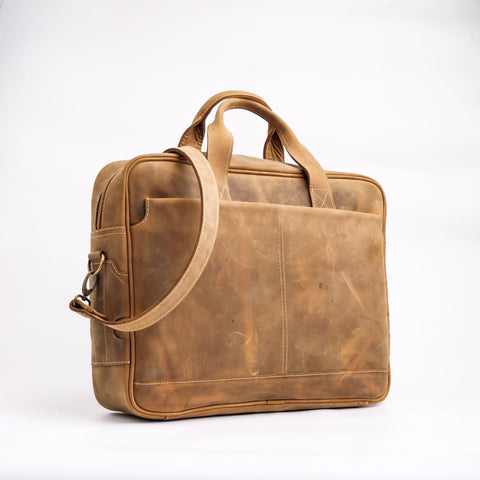 Oxford Pure Wood Brown Leather Vintage Business Laptop Bag
