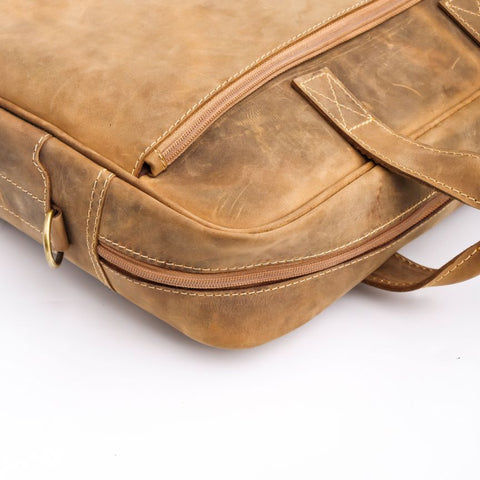 Oxford Pure Wood Brown Leather Vintage Business Laptop Bag