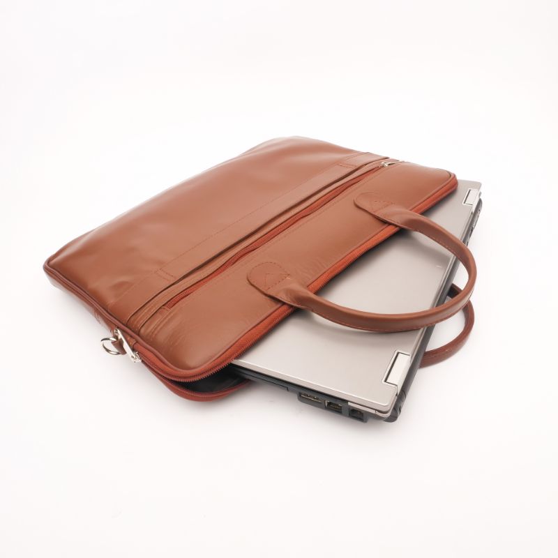 Parker Slim Leather Laptop Bag-Tan