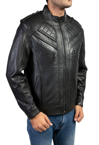 Charlie Mens Leather Jacket-Black