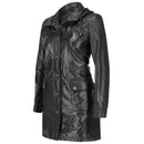 Womens Real Black Leather Trench Coat With Removable Hood