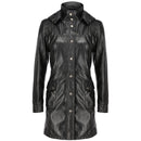 Womens Real Black Leather Trench Coat With Removable Hood