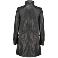 Womens Real Black Leather Trench Coat With Removable Hood