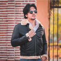 Mens B3 Bomber Shearling Black Leather Jacket