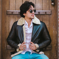 Mens B3 Bomber Shearling Black Leather Jacket