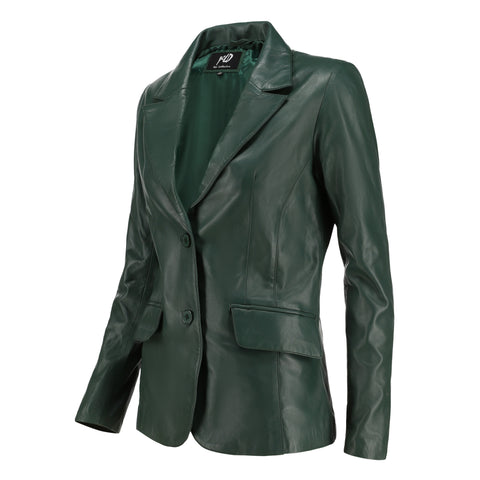 Women's Jild Classic Lambskin Green Leather Blazer
