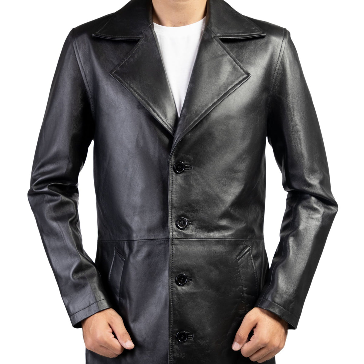 Jild Men's Classic Real Leather Trench Coat