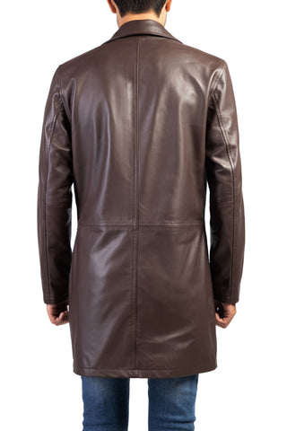 Jild Men's Classic Real Leather Trench Coat