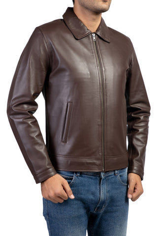 Men's Harrington Collar Shirt Premium Leather Jacket