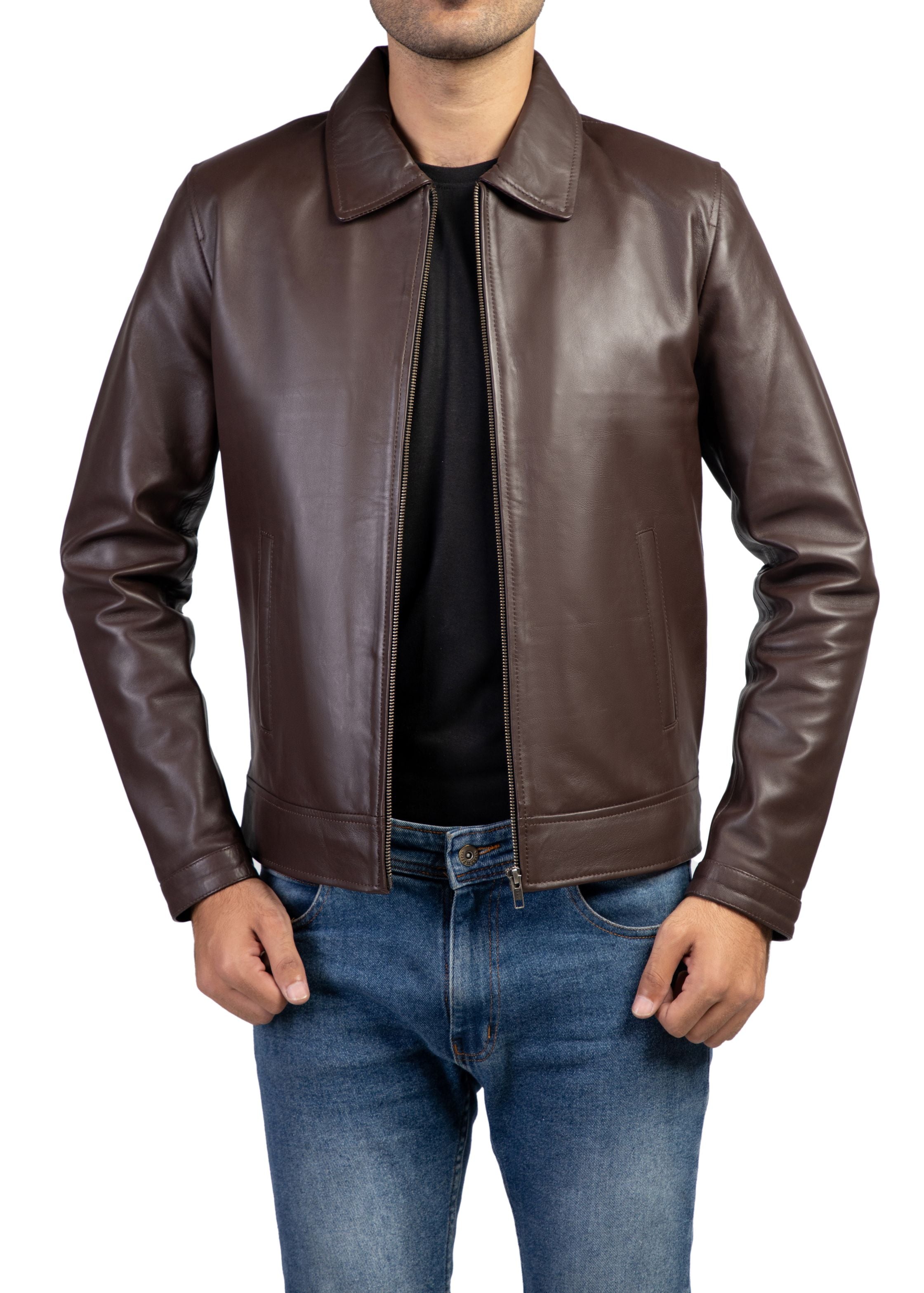 Harrington Collar Leather Jacket for Men – Premium Leather

