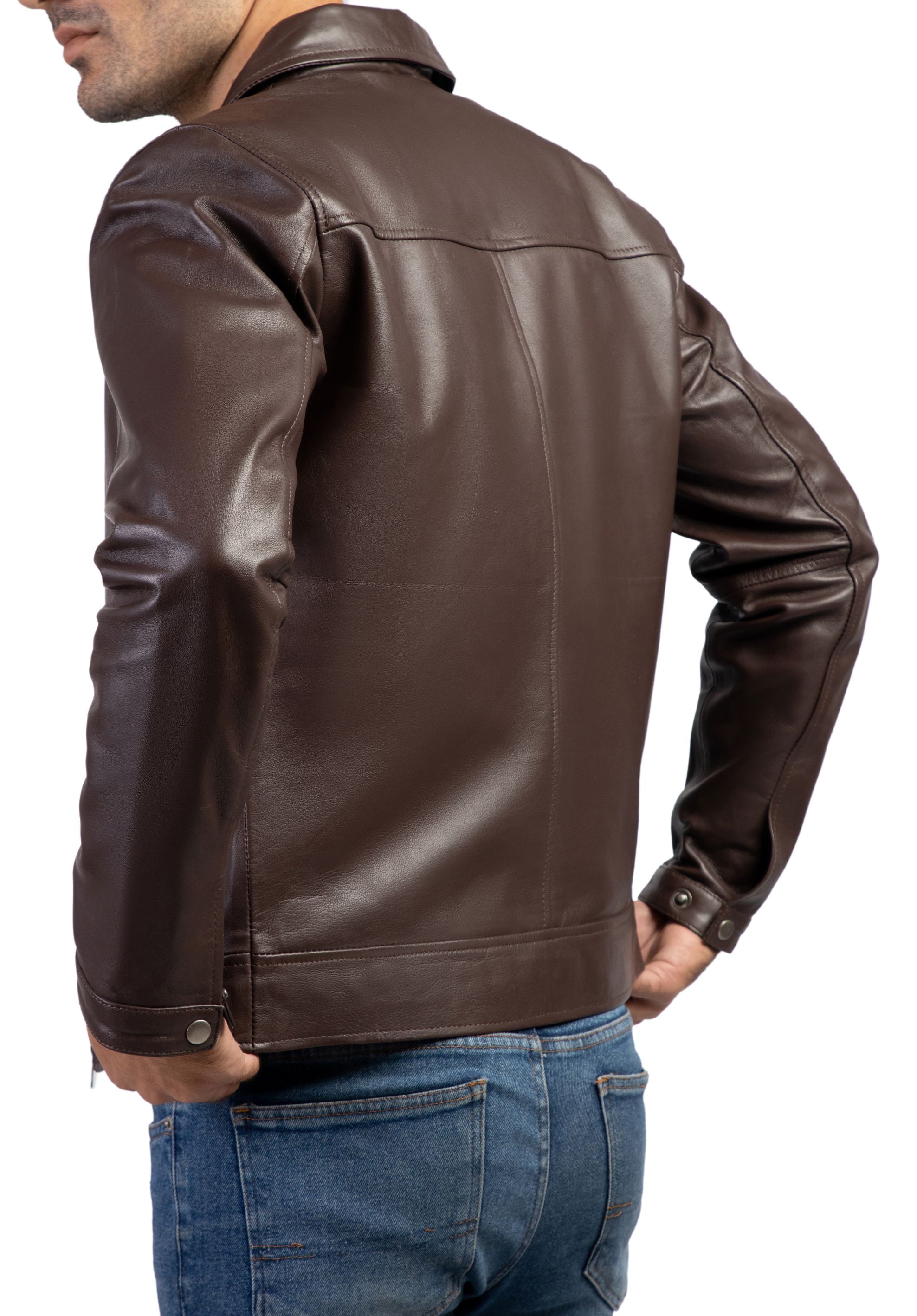 Men's Leather Jacket with Harrington Collar – Premium Design

