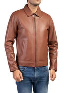 Premium Men's Leather Jacket with Harrington Collar

