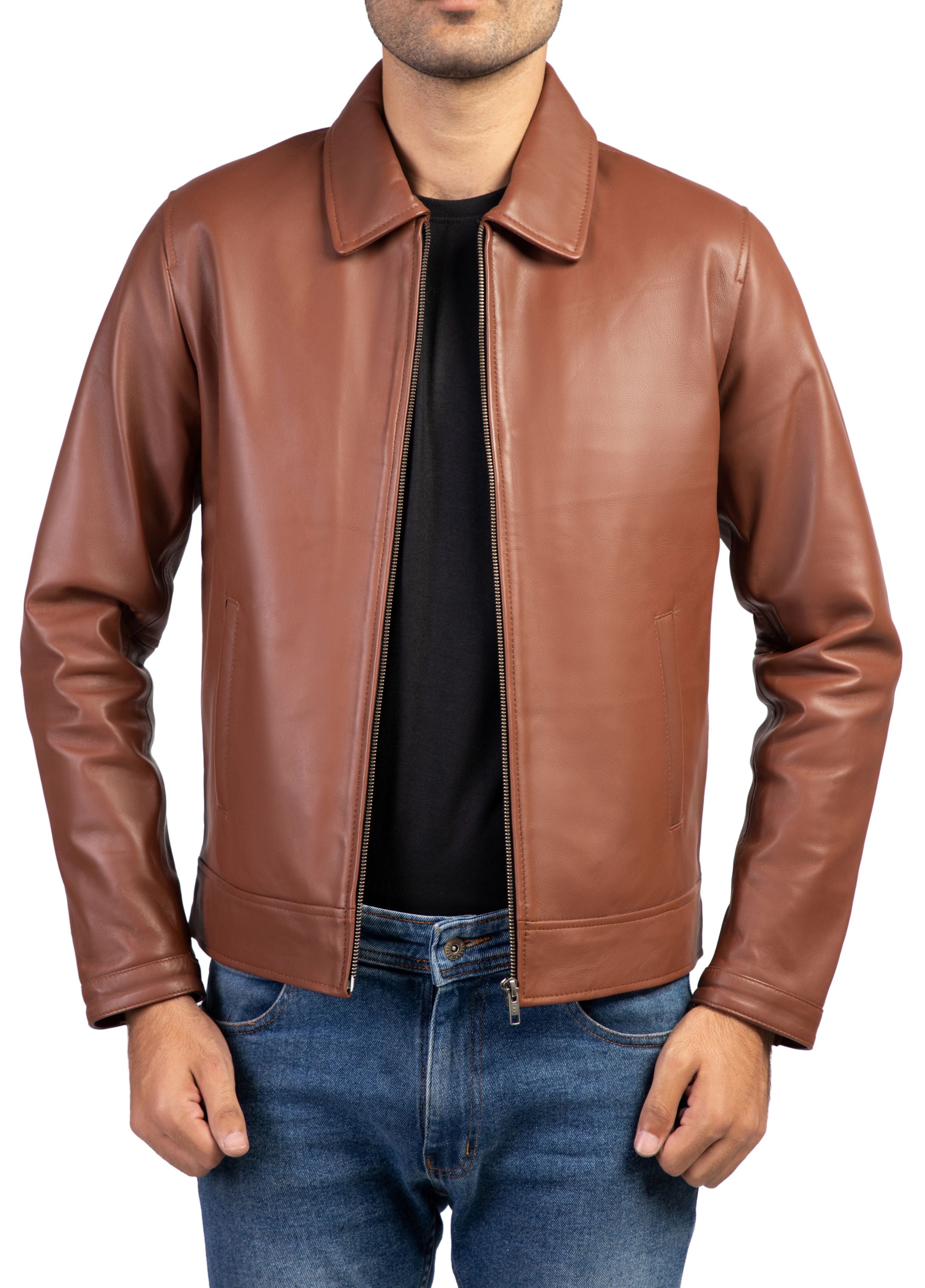 Premium Quality Leather Jacket for Men – Harrington Collar

