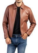 Classic Harrington Collar Men's Leather Jacket

