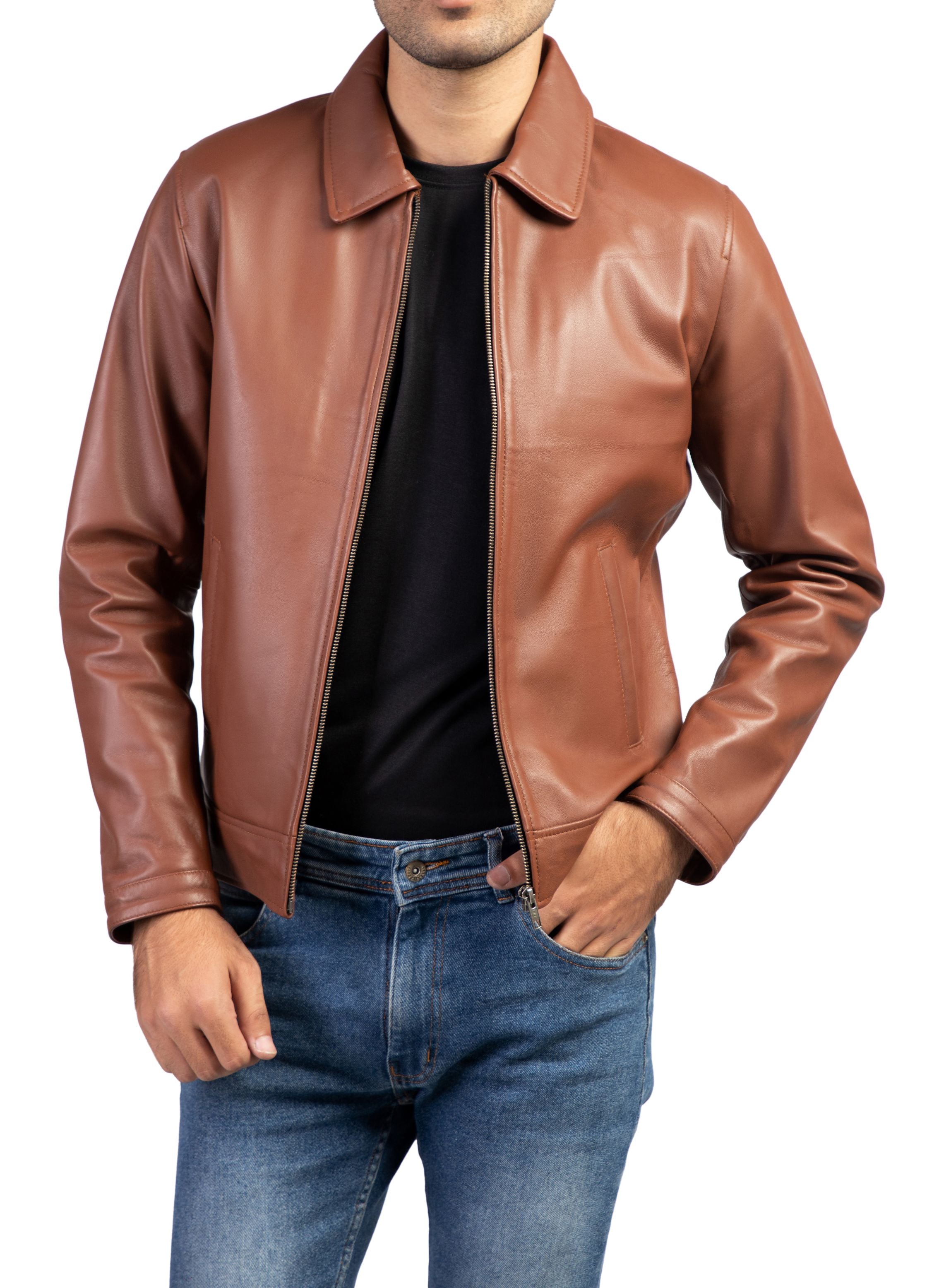 Classic Harrington Collar Men's Leather Jacket

