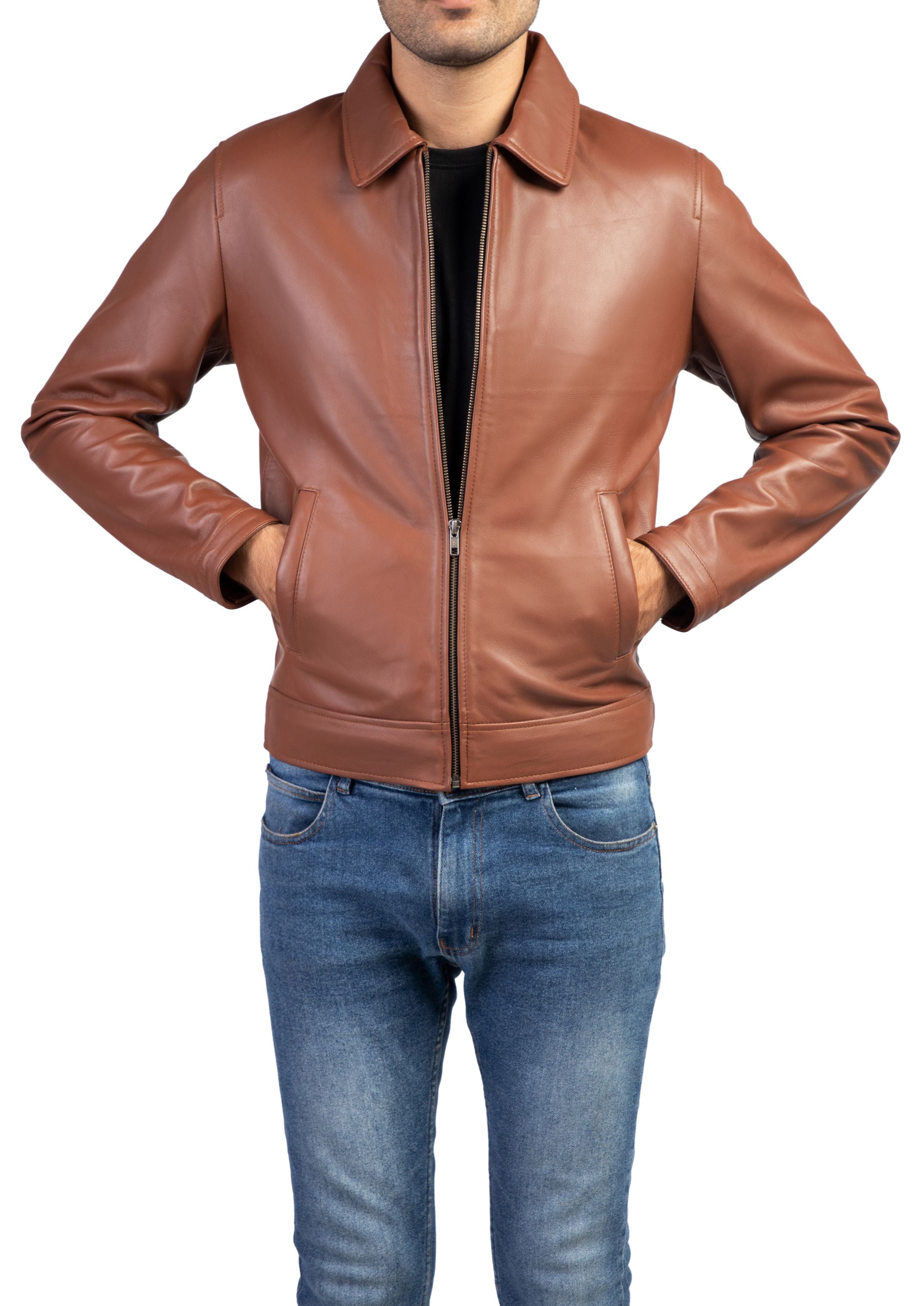 Men's Premium Harrington Collar Leather Jacket

