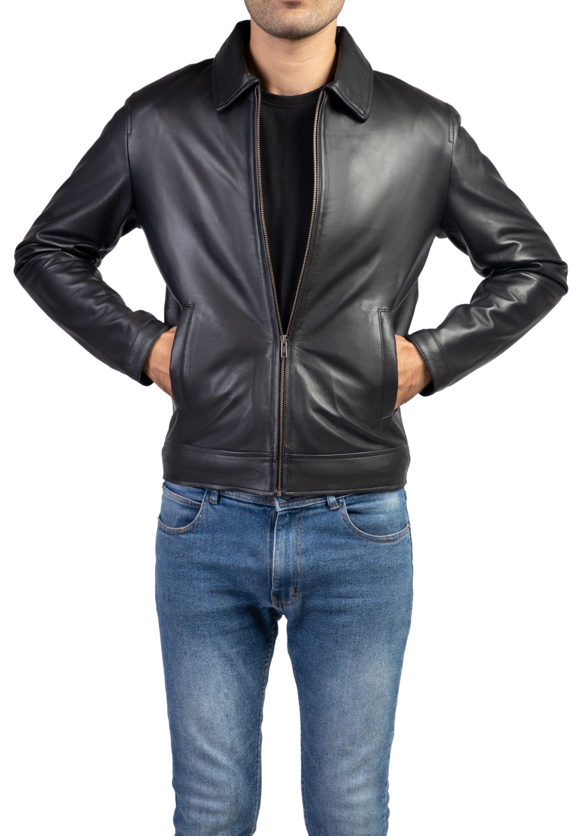 Stylish Men's Harrington Collar Shirt Leather Jacket