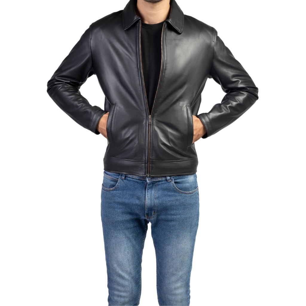 Men's Harrington Collar Shirt Premium Leather Jacket