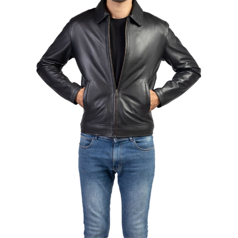 Men's Harrington Collar Shirt Premium Leather Jacket