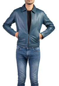Men's Harrington Collar Leather Jacket – Classic and Durable


