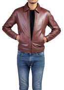 Men's Premium Leather Harrington Collar Jacket

