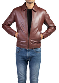 Men's Premium Leather Harrington Collar Jacket

