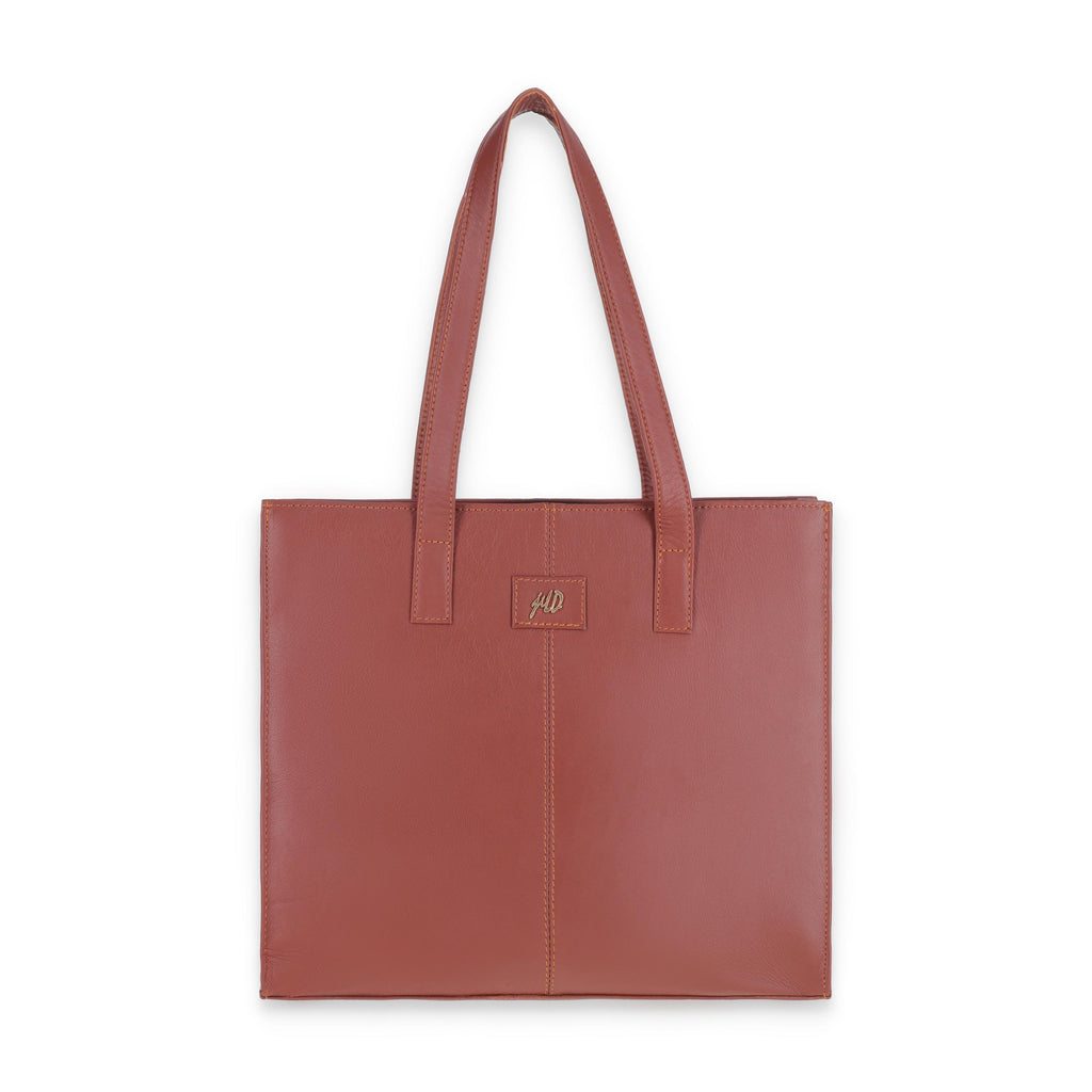 Stylish Women's Tan Brown Leather Zipper Tote Bag | Jild