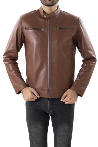 Mens Pure Sheep Leather Zipper Jacket