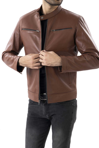Mens Pure Sheep Leather Zipper Jacket