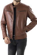 Mens Pure Sheep Leather Zipper Jacket