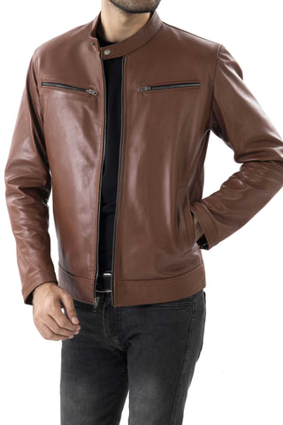 Mens Pure Sheep Leather Zipper Jacket