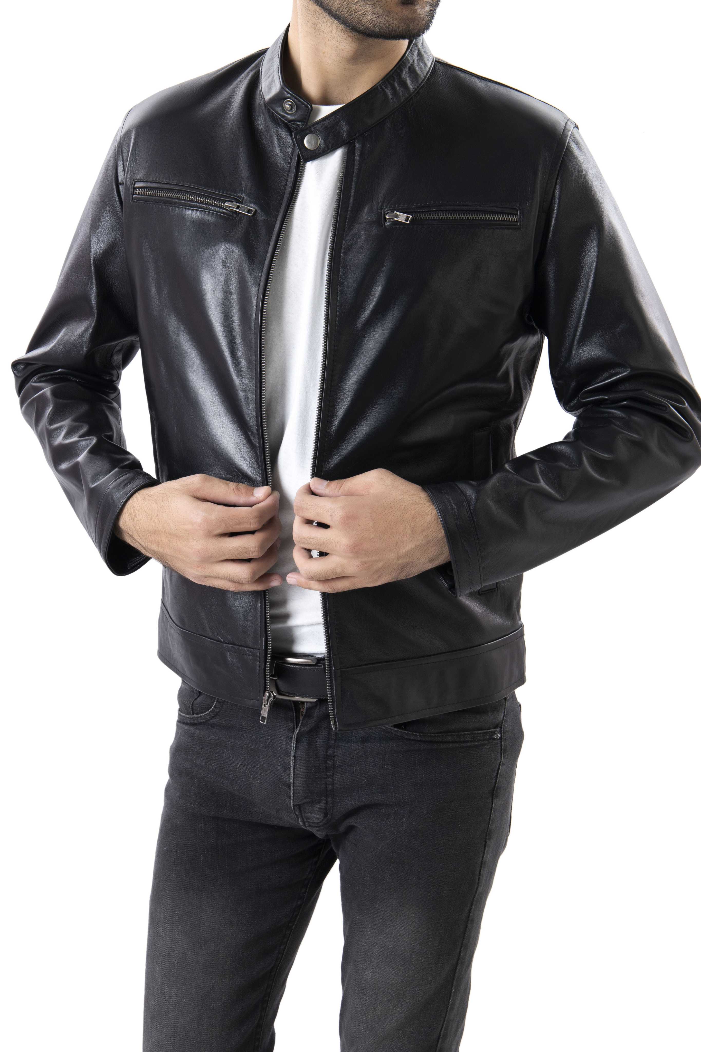 Mens Pure Sheep Leather Zipper Jacket