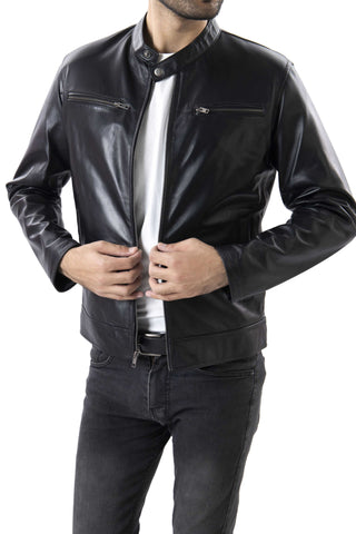 Mens Pure Sheep Leather Zipper Jacket