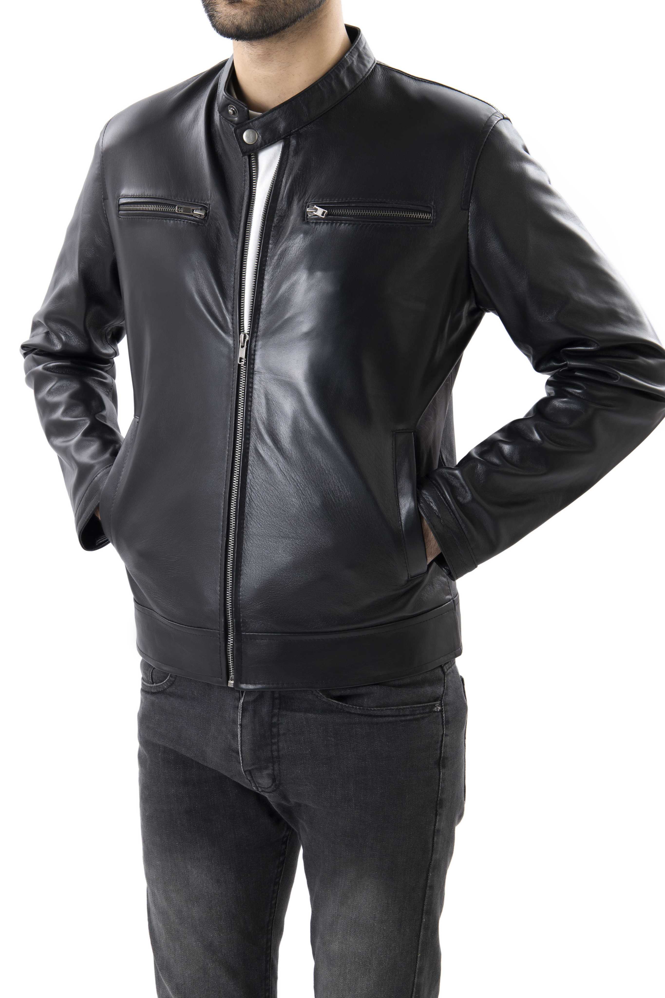 Mens Pure Sheep Leather Zipper Jacket