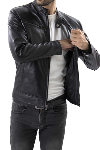 Mens Pure Sheep Leather Zipper Jacket