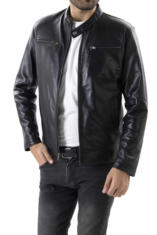 Mens Pure Sheep Leather Zipper Jacket