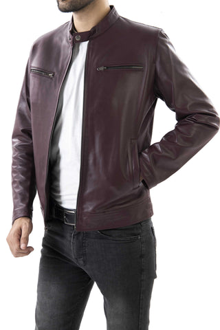 Mens Pure Sheep Leather Zipper Jacket