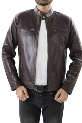 Mens Pure Sheep Leather Zipper Jacket