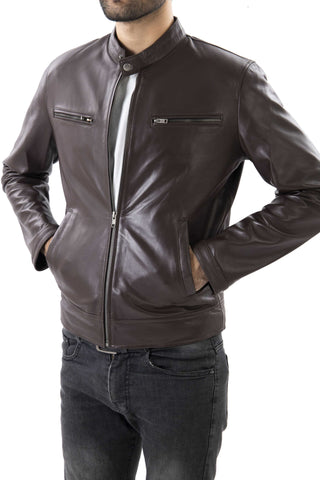 Mens Pure Sheep Leather Zipper Jacket